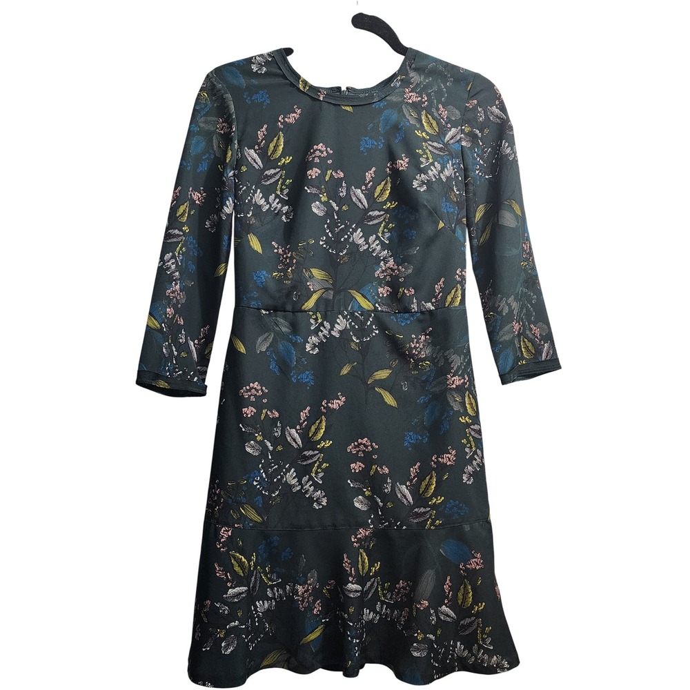 Banana Republic Floral Print Long Sleeve Knee Length Dress Women Size 0 Green